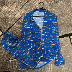 Posh Peanut Blue Hot Wheels Car Print Pajama Set